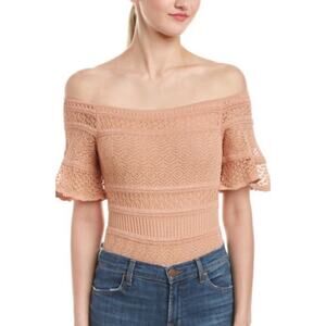 RONNY KOBO Women's Haya Nude Floral Pointelle Thong Bodysuit Top Sz X-Small